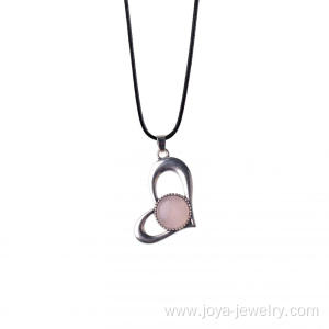 Rose Quartz Heart Alloy Pendant Silver Plated